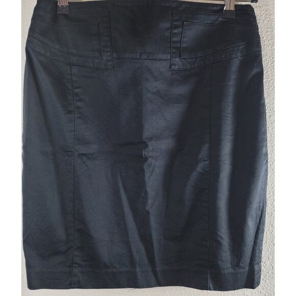 Express Black Flat Front Pencil Denim Skirt 8 Lightweight Side Zip Pull On - Picture 1 of 6
